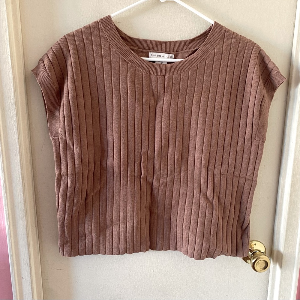 Sincerely Jules Ribbed Tan/Brown Tank Top